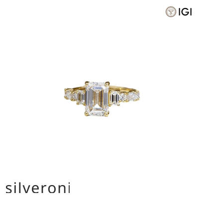 3.00 Carat Emerald Cut Lab Grown Diamond 18K Yellow Gold Ring - 4