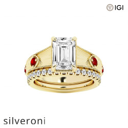3.00 Carat Emerald Cut Lab Grown Diamond Engagement Ring with Ruby Side Stones - 3