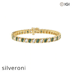 3.00 Carat Marquise Lab Grown Diamond and Created Emerald Bracelet - Silveroni