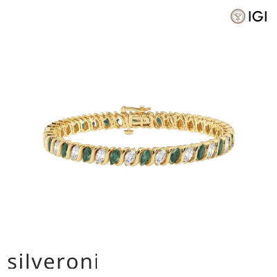 3.00 Carat Marquise Lab Grown Diamond and Created Emerald Bracelet - 1