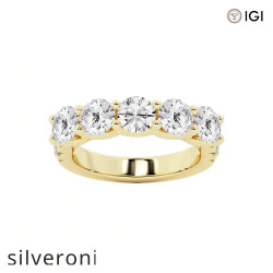 3.00 Carat Round Lab Grown Diamond Five-Stone Band in 14K Yellow Gold - Silveroni