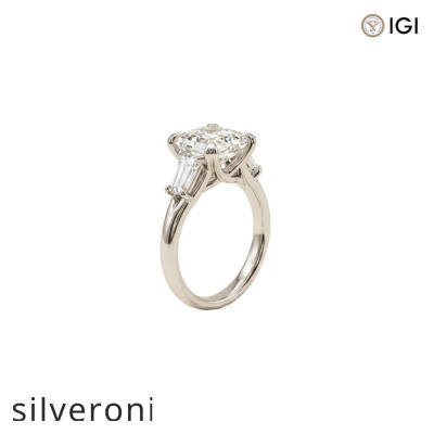 3.08 Carat Asscher Cut Lab Grown Diamond Three-Stone Ring - 2