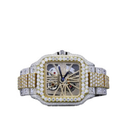 31.0 Carat Round Lab-Grown Diamond Two Tone Yellow Gold Watch - Silveroni
