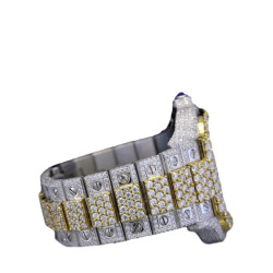 31.0 Carat Round Lab-Grown Diamond Two Tone Yellow Gold Watch - 3