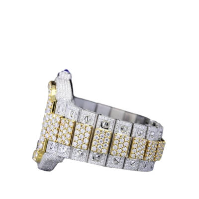 31.0 Carat Round Lab-Grown Diamond Two Tone Yellow Gold Watch - 4
