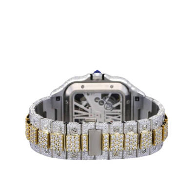 31.0 Carat Round Lab-Grown Diamond Two Tone Yellow Gold Watch - 5