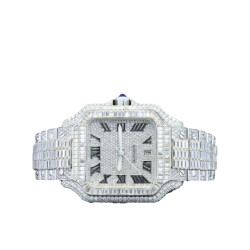31.0 Carat Round Lab Grown Diamond Watch with Black Roman Numerals - Silveroni