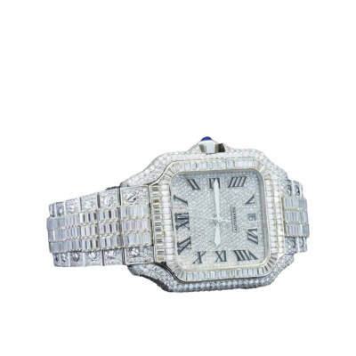 31.0 Carat Round Lab Grown Diamond Watch with Black Roman Numerals - 3