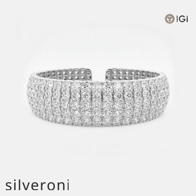 32.5 Carat Lab Grown Diamond Multi-Row Flex Cuff Armband 7 Inch 14K White Gold - 1
