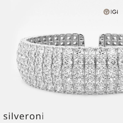 32.5 Carat Lab Grown Diamond Multi-Row Flex Cuff Armband 7 Inch 14K White Gold - 2
