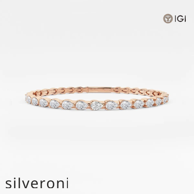 3.50 Carat Pear Lab Grown Diamond Flex Bangle Bracelet 14K Rose Gold - 1