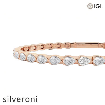 3.50 Carat Pear Lab Grown Diamond Flex Bangle Bracelet in 14K Rose Gold - 2