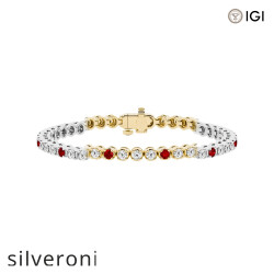 3.50 Carat Round Lab Grown Diamond and Ruby Tennis Bracelet in Platinum, 7 Inches - Silveroni
