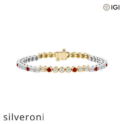 3.50 Carat Round Lab Grown Diamond and Ruby Tennis Bracelet in Platinum, 7 Inches - 1