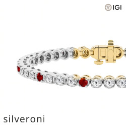 3.50 Carat Round Lab Grown Diamond and Ruby Tennis Bracelet in Platinum, 7 Inches - 2