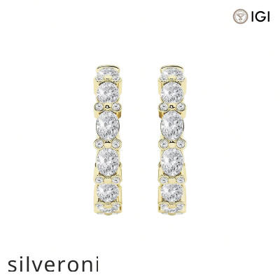 3.60 Carat Oval Lab Grown Diamond Bezel Hoop Earrings 14K Yellow Gold - 1