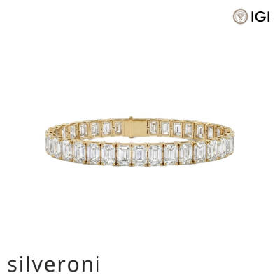 38.3 Carat Emerald Cut Lab Grown Diamond Tennis Bracelet in 18K Yellow Gold - 1