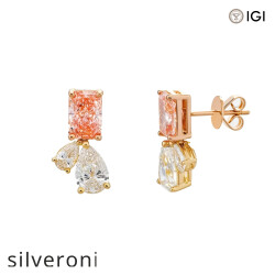 3.88 Carat Lab Grown Fancy Pink Radiant Drop Earrings in 14KT Yellow Gold - 2