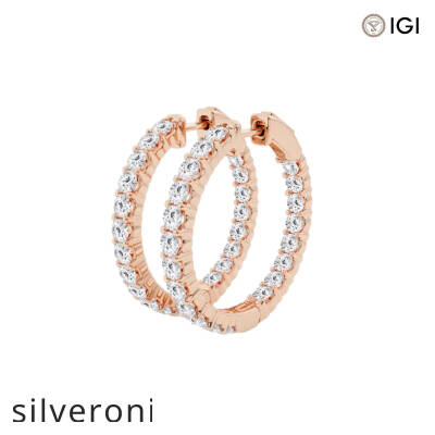 4 Carat Round Lab Grown Diamond Inside Out Hoop Earrings in 14K Rose Gold - 2