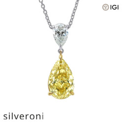 4.75 Carat Pear Shape Fancy Yellow Lab Grown Diamond Two-Stone Pendant in 14K Two-Tone Gold - Silveroni