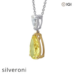 4.75 Carat Pear Shape Fancy Yellow Lab Grown Diamond Two-Stone Pendant in 14K Two-Tone Gold - 2