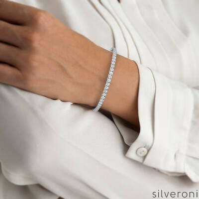 4ct Lab Diamond Tennis Bracelet D/VVS Quality Set in 18k by Silveroni - 3