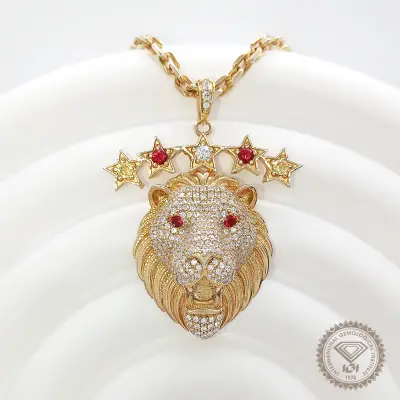Magnificent 5 Star Lion Diamond & Ruby Pendant 18K by Silveroni - 1