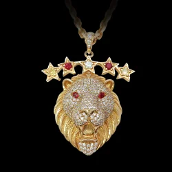 Magnificent 5 Star Lion Diamond & Ruby Pendant 18K by Silveroni - 2