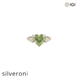 5.02 Carat Heart Cut Lab Grown Green Diamond Three-Stone Ring - Silveroni