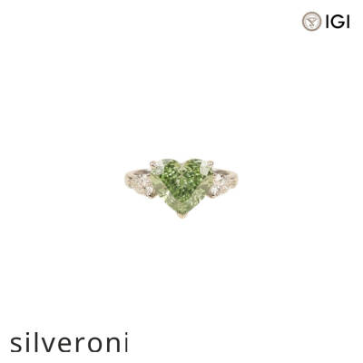 5.02 Carat Heart Cut Lab Grown Green Diamond Three-Stone Ring - 1