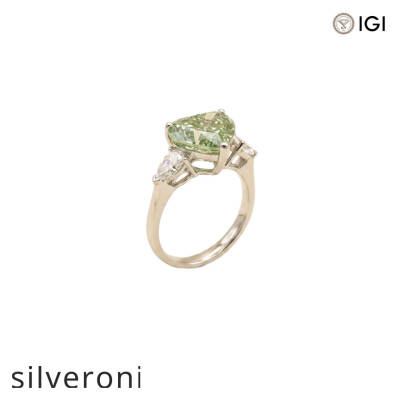5.02 Carat Heart Cut Lab Grown Green Diamond Three-Stone Ring - 2