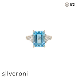 5.04 Carat Emerald Cut Lab Grown Blue Diamond Three-Stone Ring - Silveroni