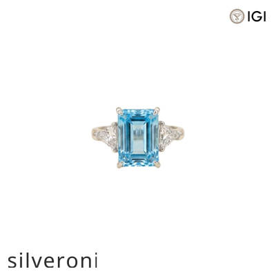 5.04 Carat Emerald Cut Lab Grown Blue Diamond Three-Stone Ring - 1
