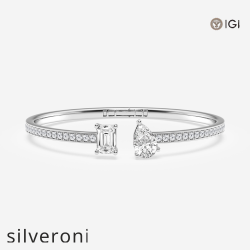 6 7/8 ctw Emerald & Pear Lab Grown Diamond Bangle - Silveroni