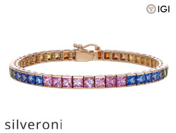 6.00-6.50 Carat Princess Cut Multi-Colored Sapphire Tennis Bracelet in 18kt Rose Gold - Silveroni