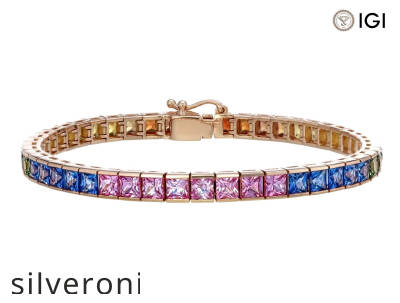 6.00-6.50 Carat Princess Cut Multi-Colored Sapphire Tennis Bracelet in 18kt Rose Gold - 1