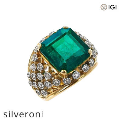 6.11 Carat Emerald and Diamond Vintage Gold Ring - 1