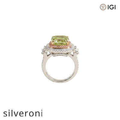 7.07 Carat Cushion Cut Lab Grown Green Diamond Three-Stone Ring - 3