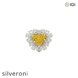 7.24 Carat Heart Cut Yellow Lab Grown Diamond Platinum Halo Ring - Silveroni