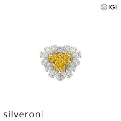 7.24 Carat Heart Cut Yellow Lab Grown Diamond Platinum Halo Ring - 1