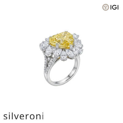 7.24 Carat Heart Cut Yellow Lab Grown Diamond Platinum Halo Ring - 2