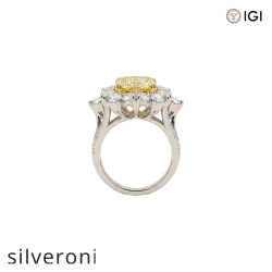 7.24 Carat Heart Cut Yellow Lab Grown Diamond Platinum Halo Ring - 3