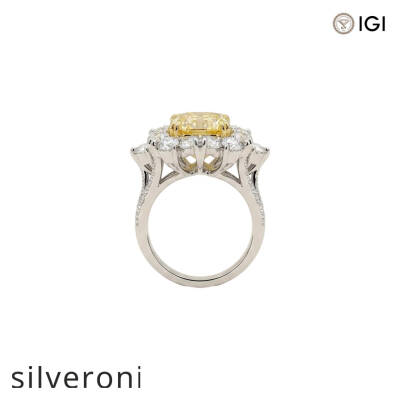 7.24 Carat Heart Cut Yellow Lab Grown Diamond Platinum Halo Ring - 3