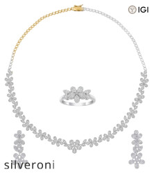 8.00 Carat Emerald Cut Natural Diamond Flower Wedding Choker and Dangle Earring Set - Silveroni