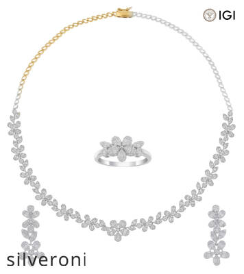 8.00 Carat Emerald Cut Natural Diamond Flower Wedding Choker and Dangle Earring Set - 1