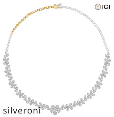 8.00 Carat Emerald Cut Natural Diamond Flower Wedding Choker and Dangle Earring Set - 2