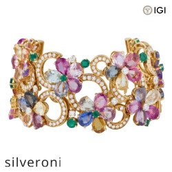 8.50 Carat Emerald Cut Lab Grown Diamond and Multi-Color Sapphire Bracelet - Silveroni