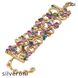 8.50 Carat Emerald Cut Lab Grown Diamond and Multi-Color Sapphire Bracelet - 2