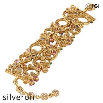 8.50 Carat Emerald Cut Lab Grown Diamond and Multi-Color Sapphire Bracelet - 3