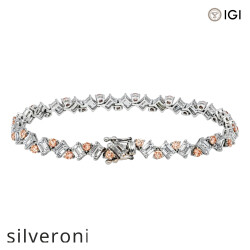 9.68 Carat Lab Grown Fancy Pink Round & White Emerald Cut Diamond Bracelet in 18KT White Gold - Silveroni